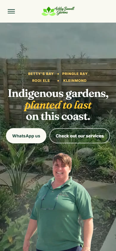 The Ashley Banwell Gardens home page on a phone